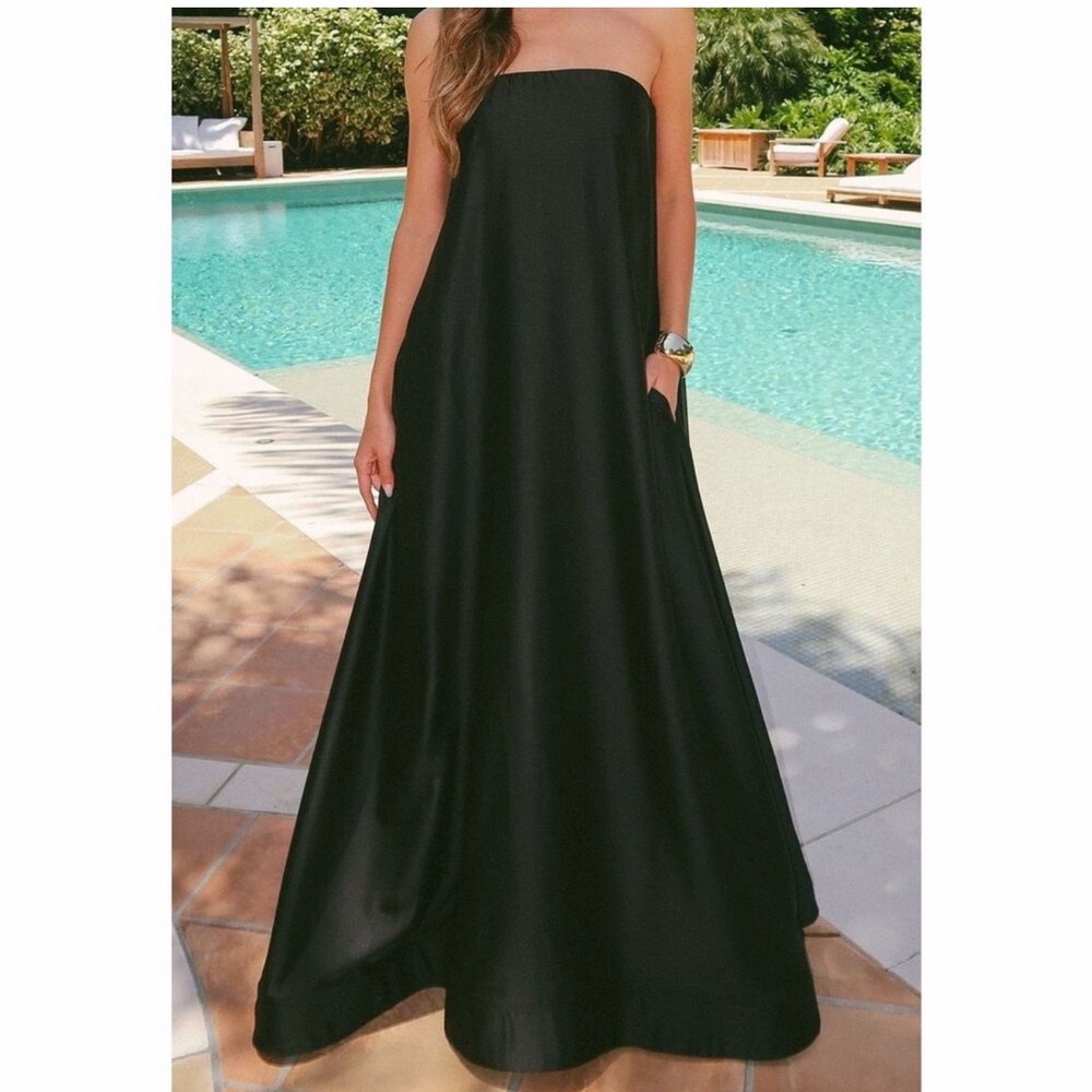 Show Me Your Mumu Tinsley Tube Dress in Black Luxe Satin M